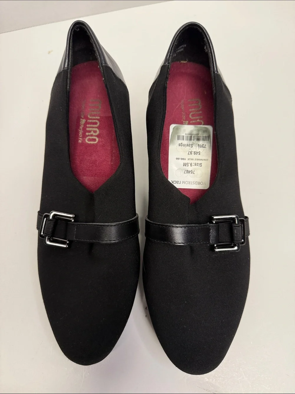 Munro Black Slip-On Loafer with Decorative Buckle